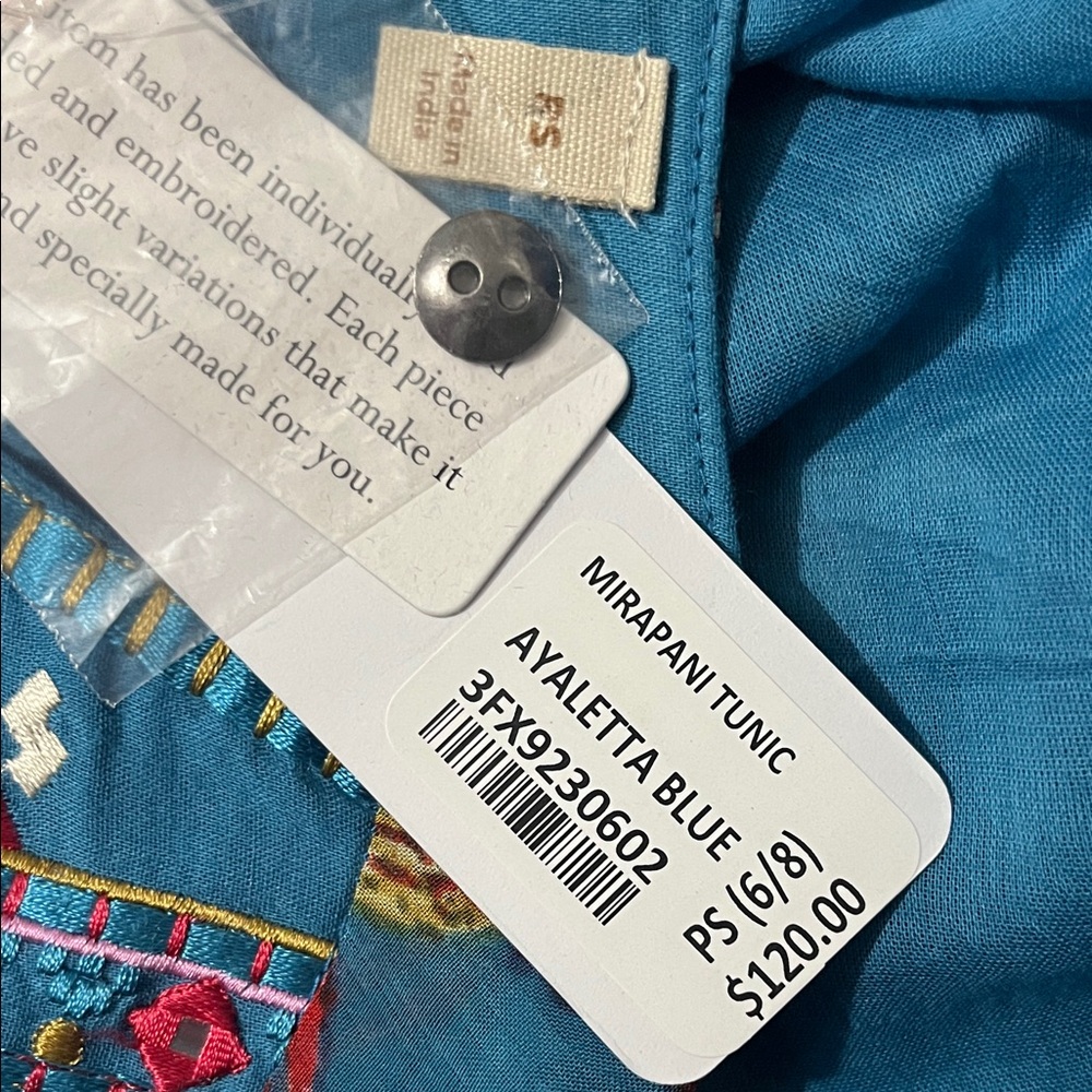 Soft Surroundings Teal Floral Embroidered Boho Tunic - Picture 8 of 11